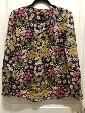 Talbots XL petite Floral blouse half button tunic lightweight cotton